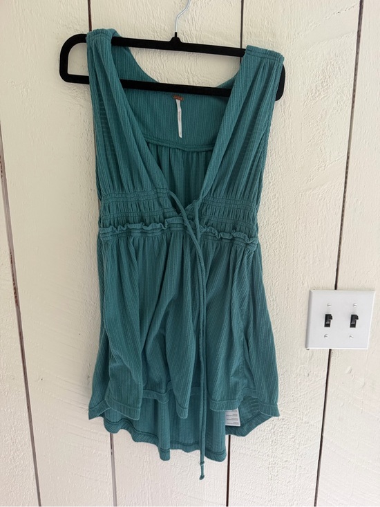 Free People Tops - Free People Teal Ribbed V-Neck Tie-Waist Tank